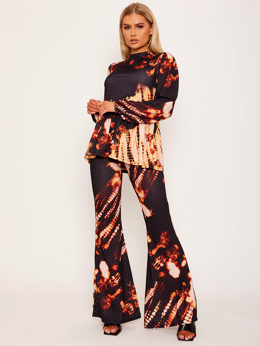 Tie Dye Peplum Top & Flared Trouser Co-ord