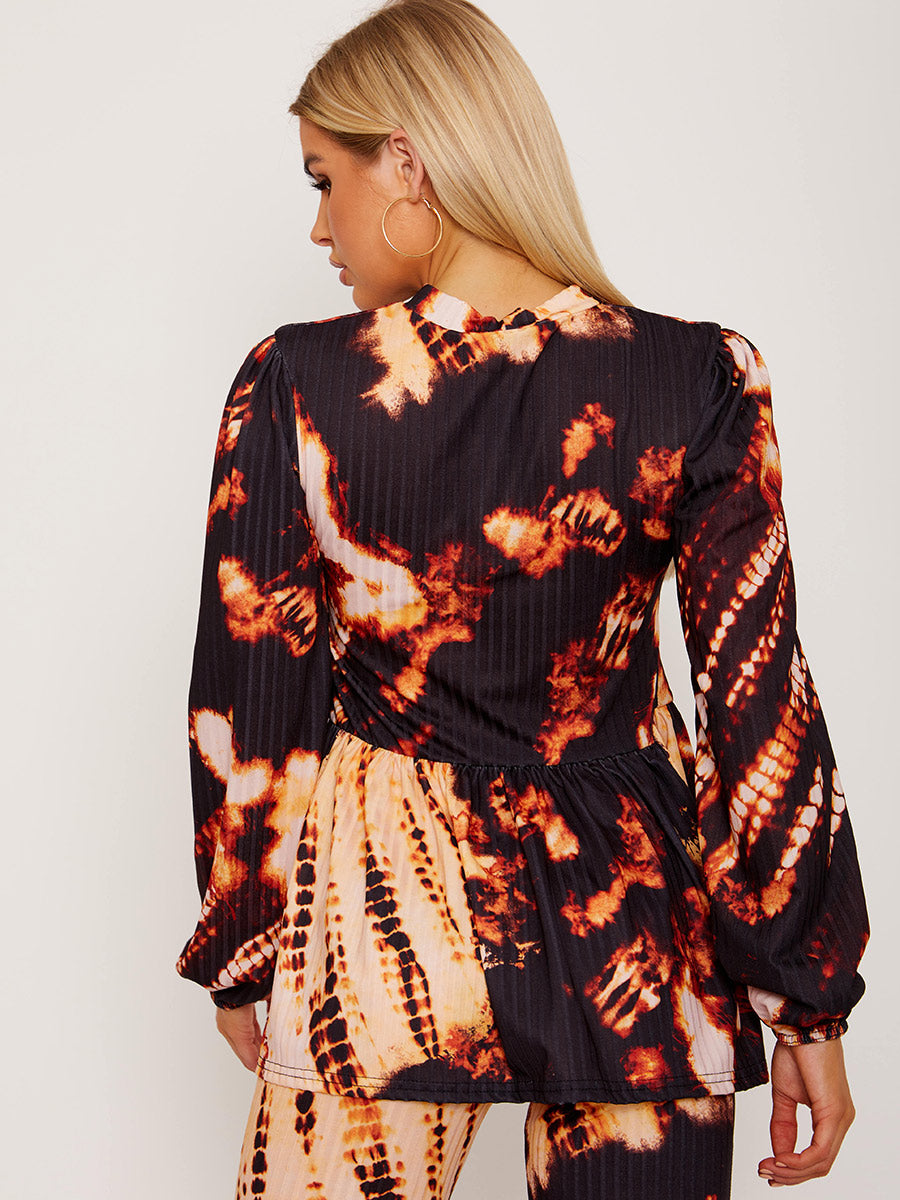 Tie Dye Peplum Top & Flared Trouser Co-ord