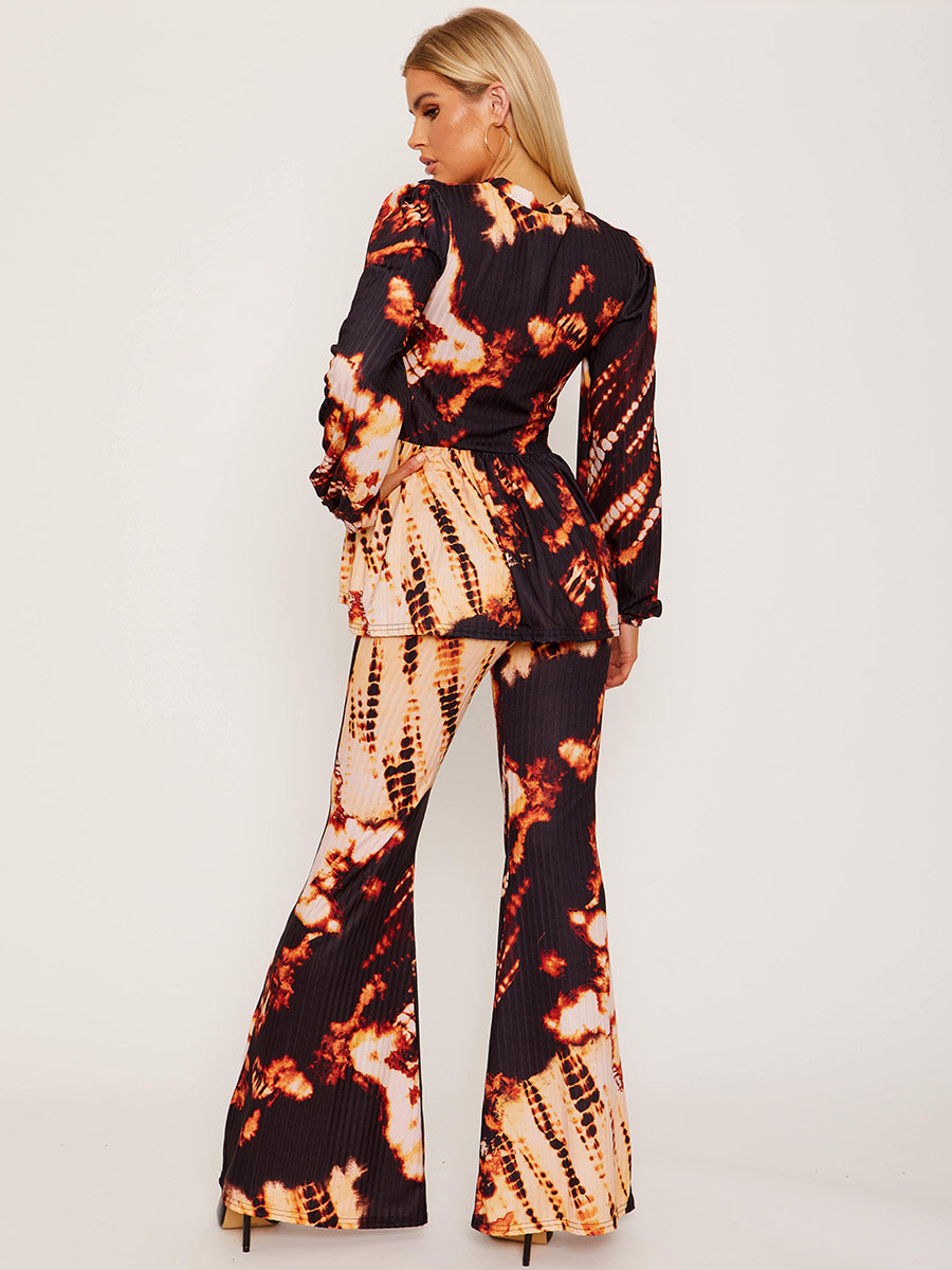 Tie Dye Peplum Top & Flared Trouser Co-ord