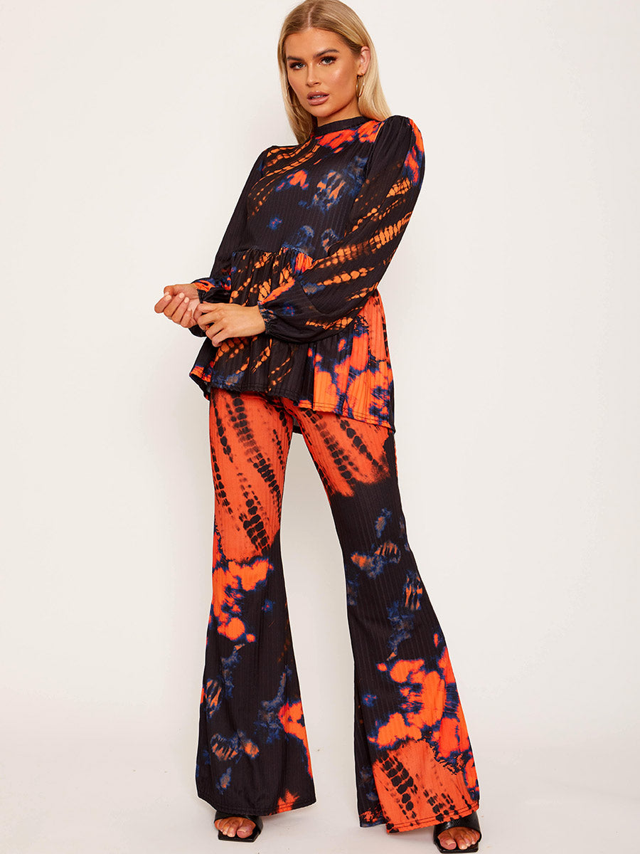 Tie Dye Peplum Top & Flared Trouser Co-ord