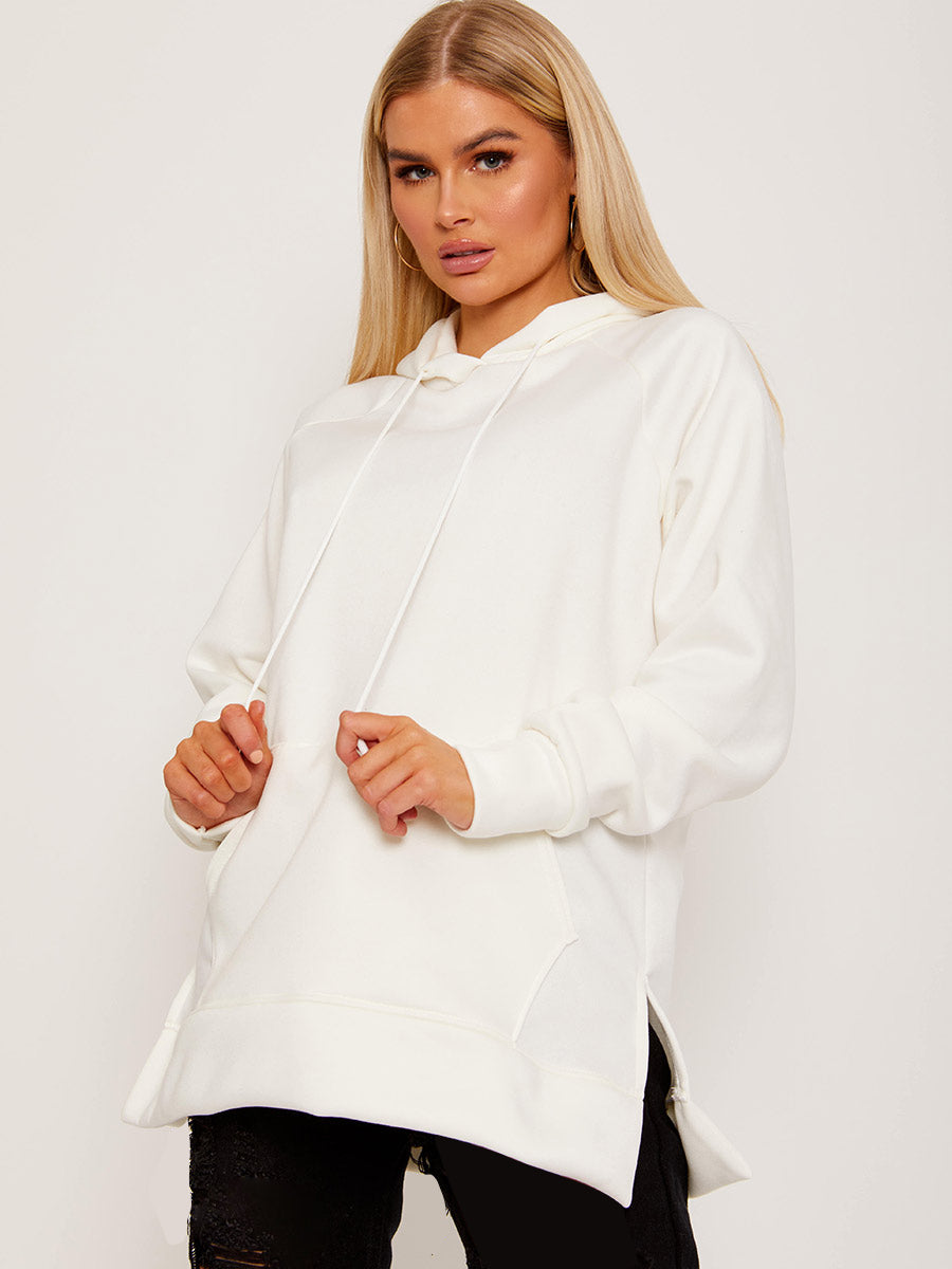 Side Slit Plain Fleeced Hoodie
