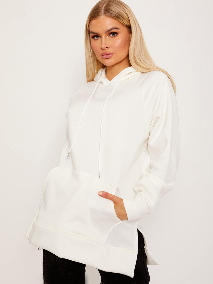 Side Slit Plain Fleeced Hoodie
