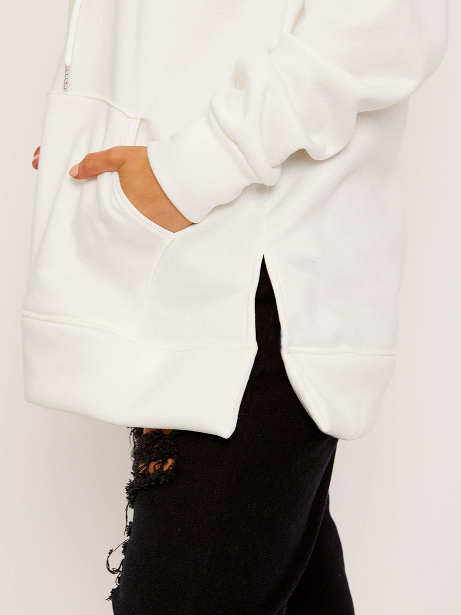 Side Slit Plain Fleeced Hoodie