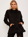 Side Slit Plain Fleeced Hoodie