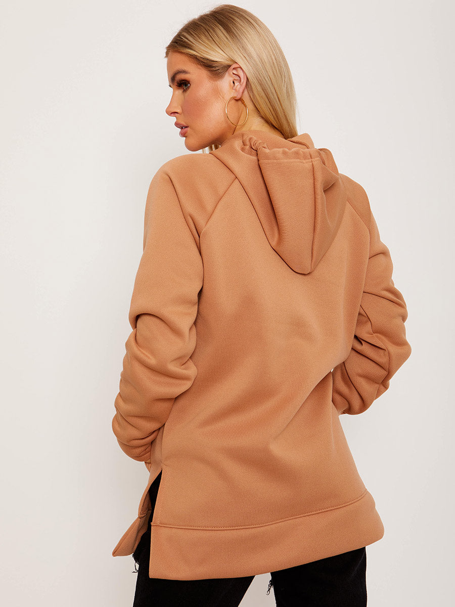Side Slit Plain Fleeced Hoodie