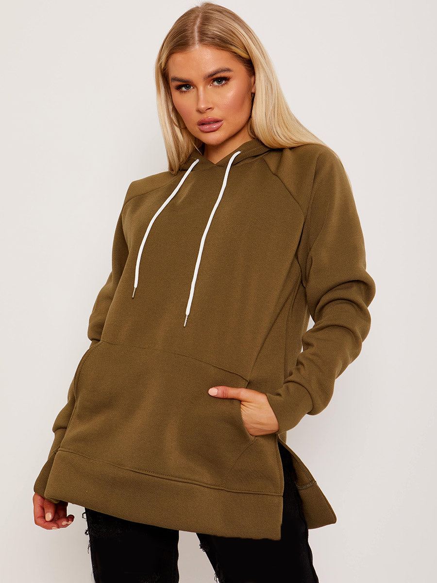 Side Slit Plain Fleeced Hoodie