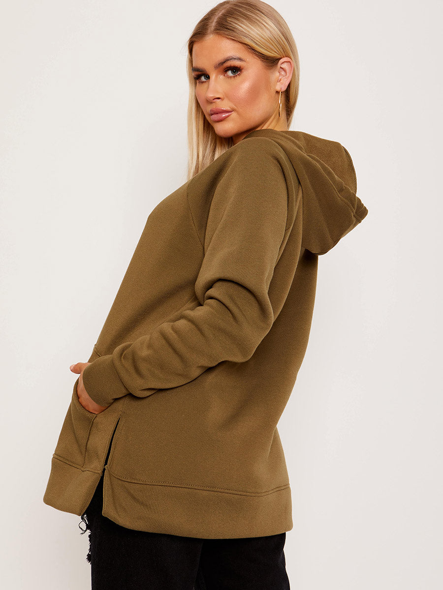 Side Slit Plain Fleeced Hoodie
