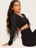 Ribbed Ruched Crop Top & Flared Trouser Co-ord
