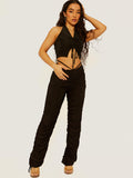 Slinky Gathered Tie Waist Wide Leg Trousers