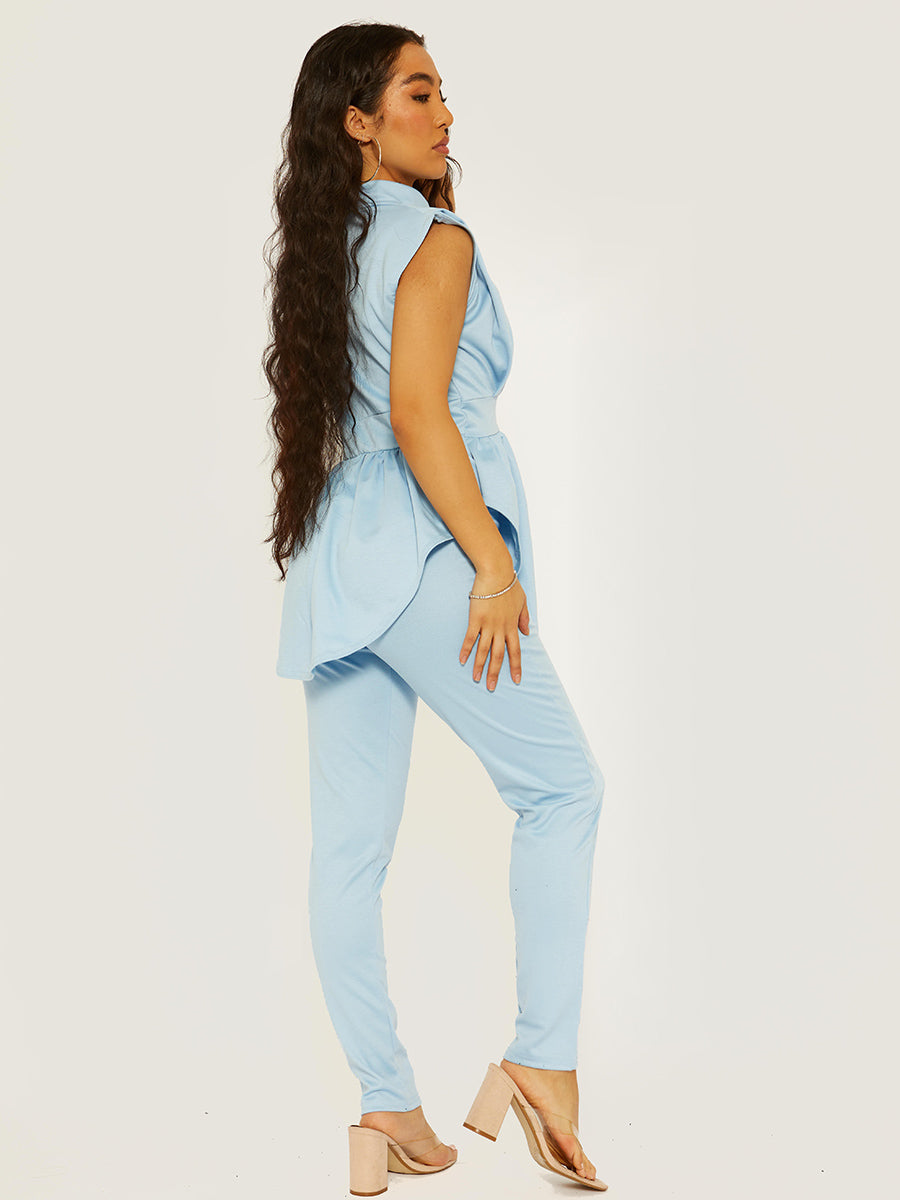 Asymmetric Hem Sleeveless Peplum Co-ord