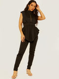 Asymmetric Hem Sleeveless Peplum Co-ord