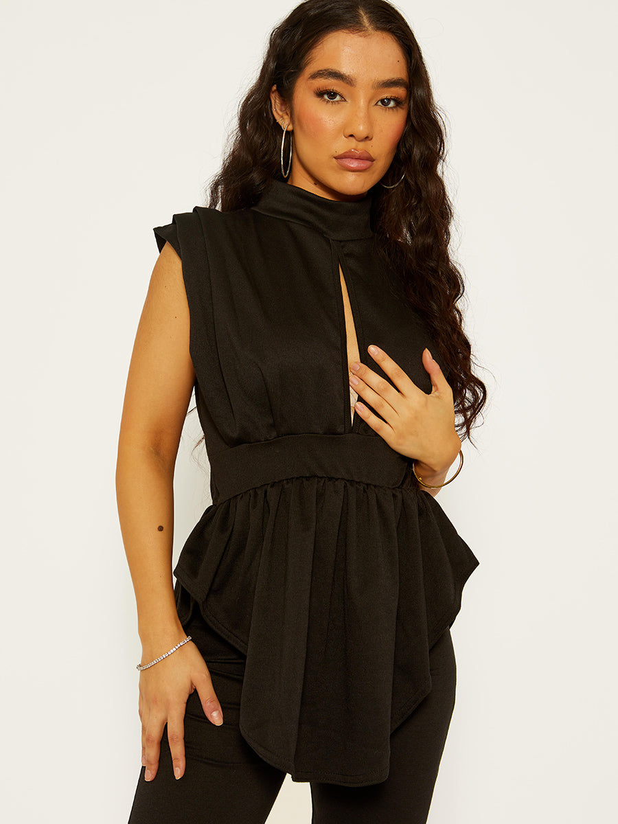 Asymmetric Hem Sleeveless Peplum Co-ord