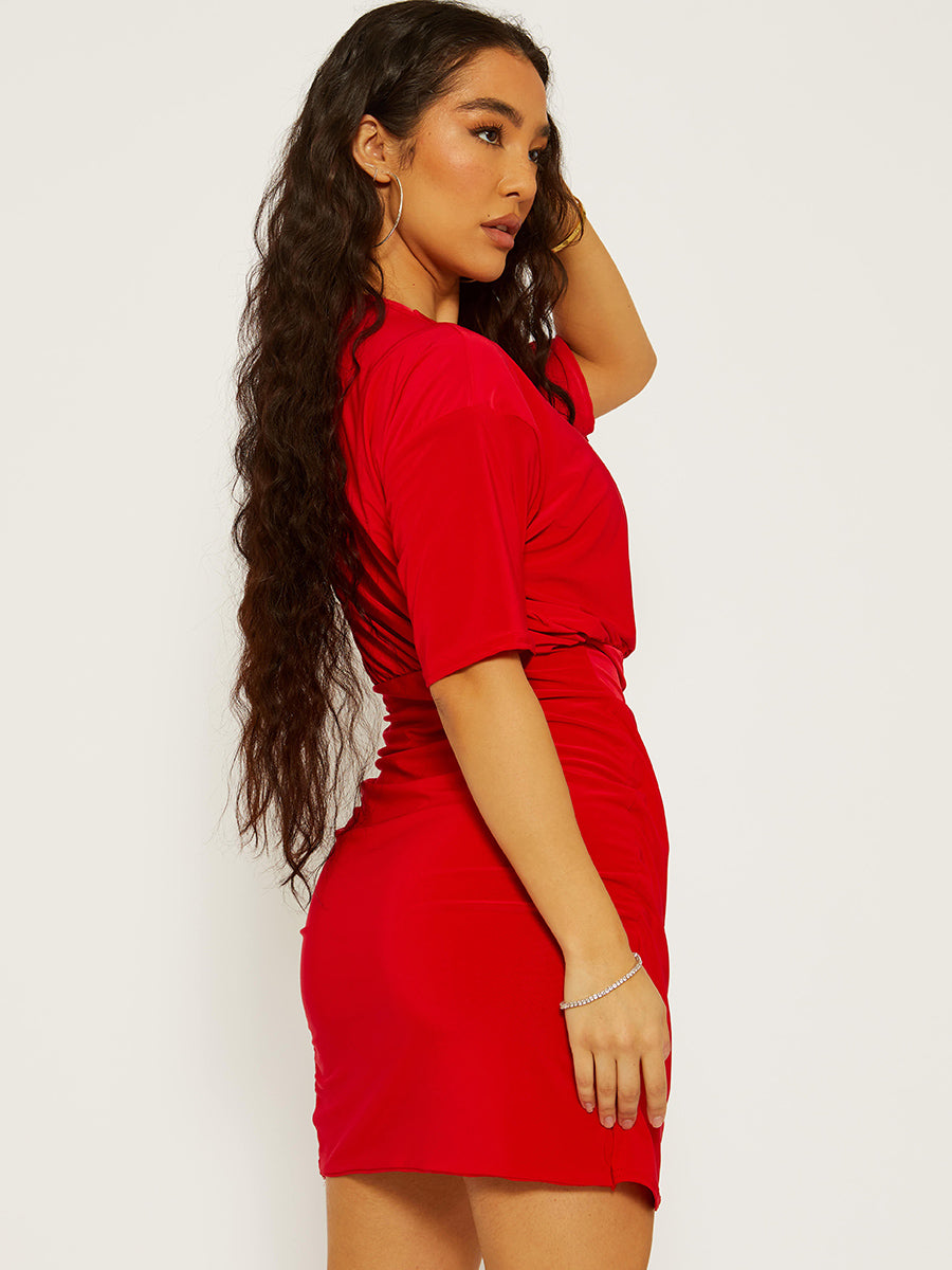 Batwing Style Twist Knot Detail Slinky Dress