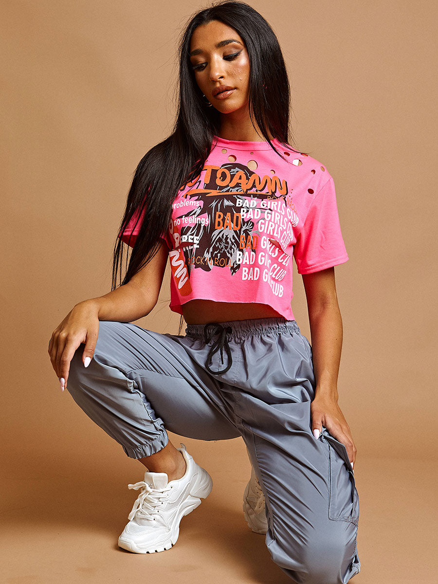 Hot Damn Graphic Laser Cut Crop Top