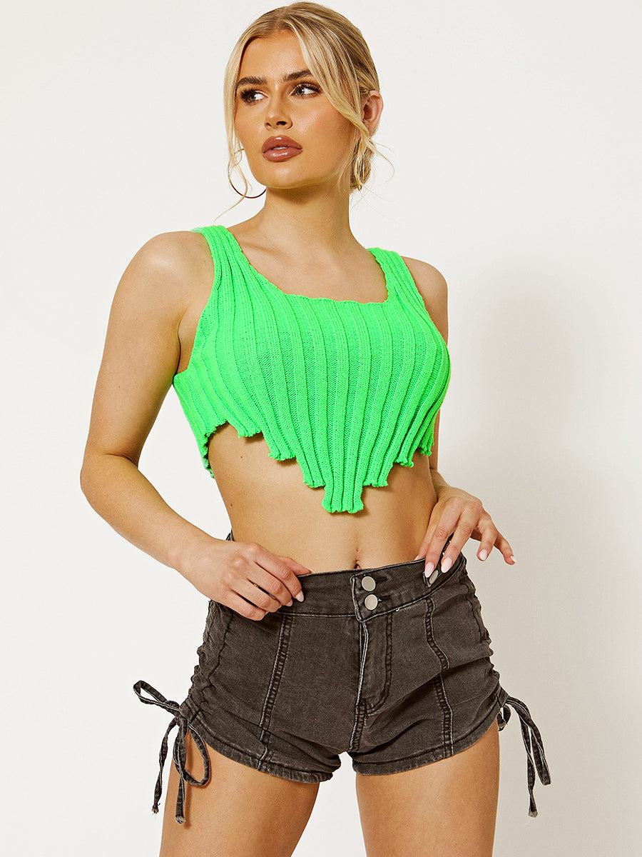 Asymmetric Hem Knitted Vest Crop Top