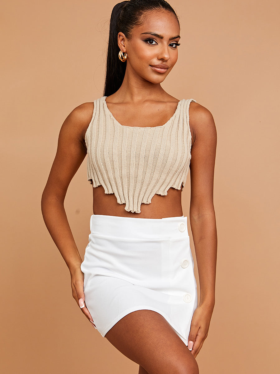 Asymmetric Hem Knitted Vest Crop Top