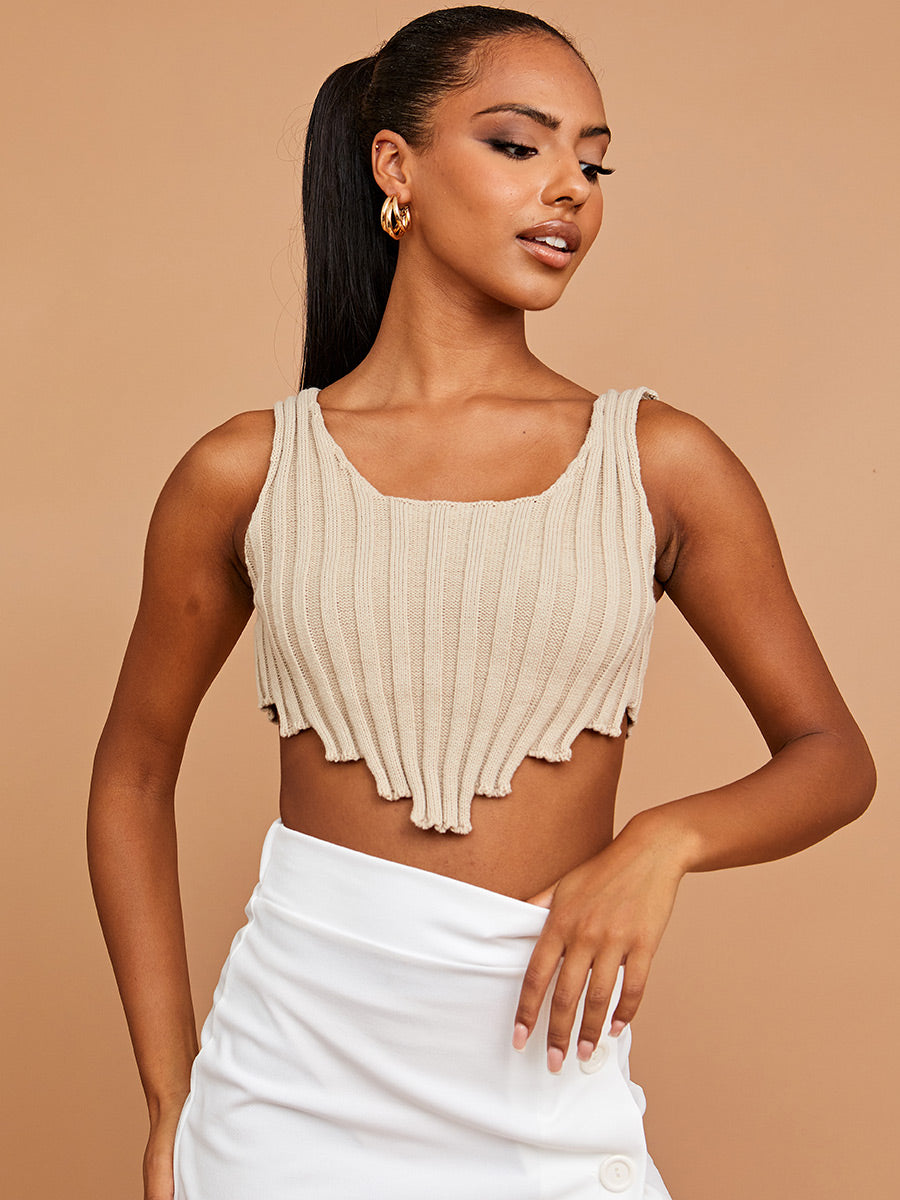 Asymmetric Hem Knitted Vest Crop Top