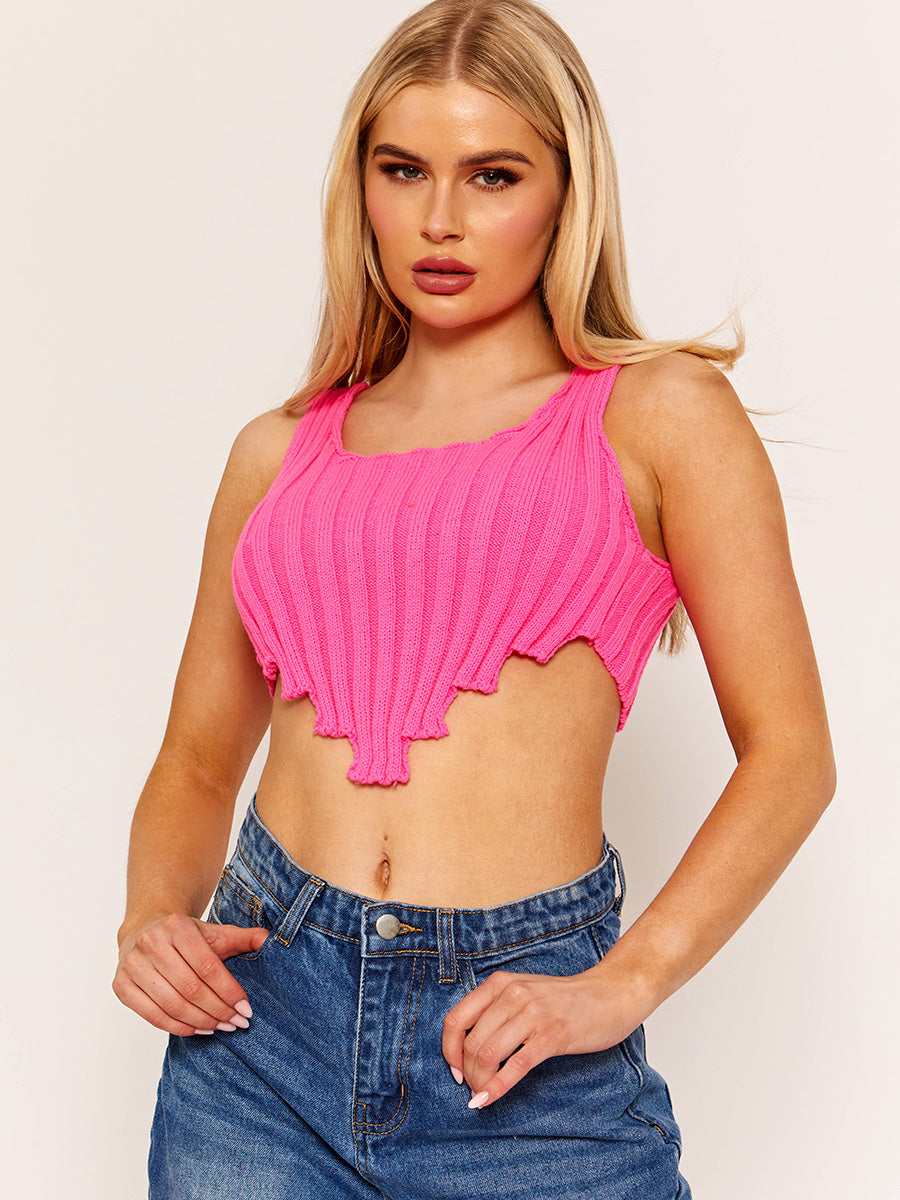 Asymmetric Hem Knitted Vest Crop Top