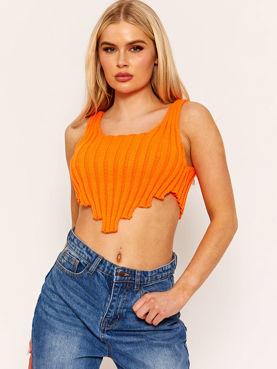 Asymmetric Hem Knitted Vest Crop Top
