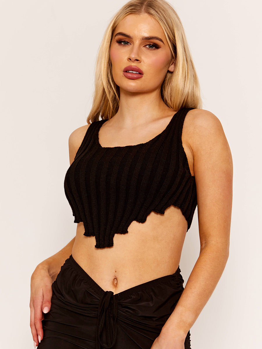 Asymmetric Hem Knitted Vest Crop Top