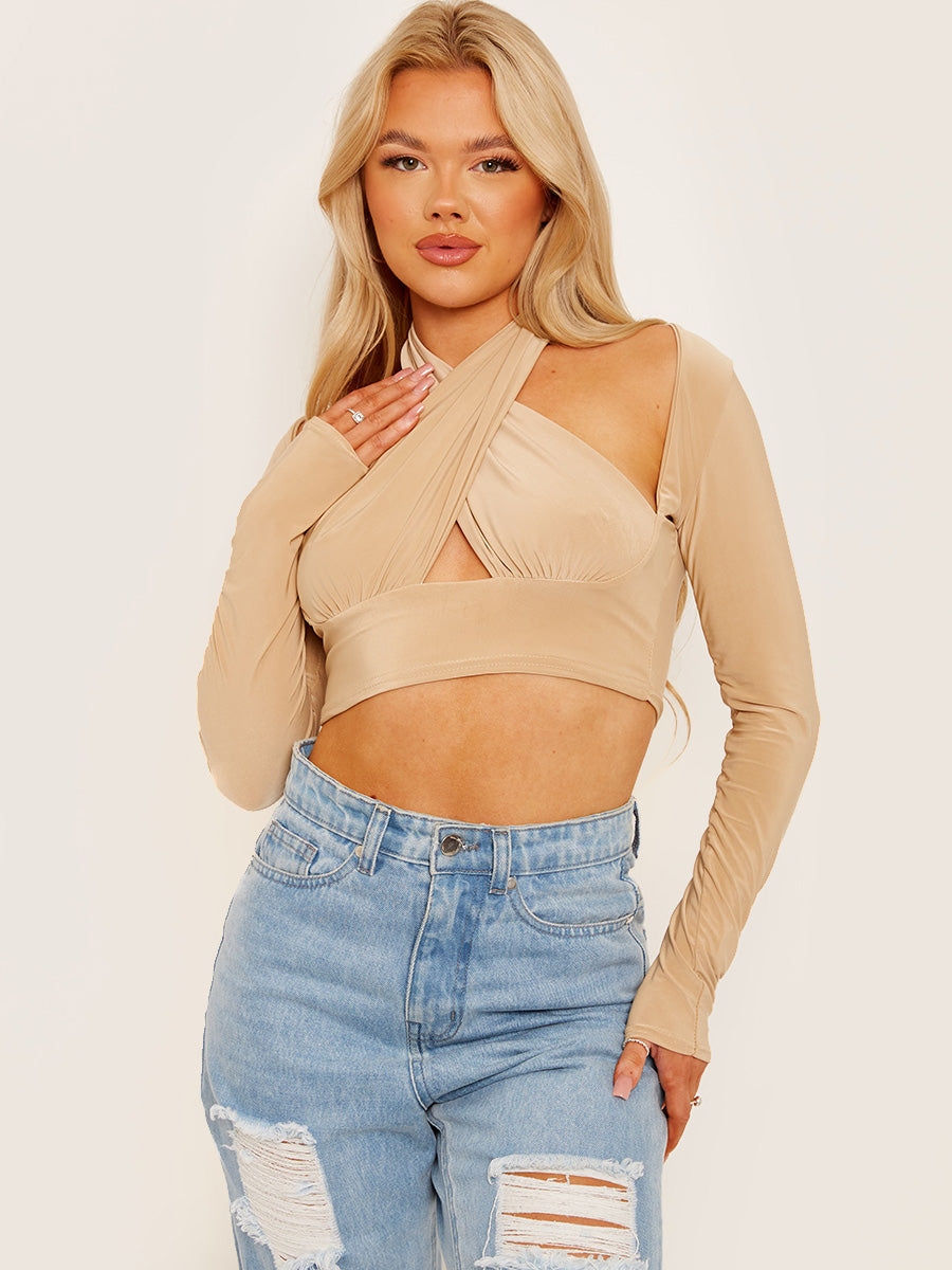 Cross Front Long Sleeve Crop Top