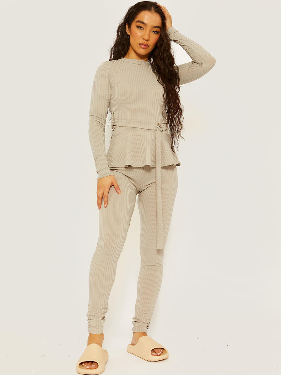 Ribbed Peplum Co-ord with D-ring Belt