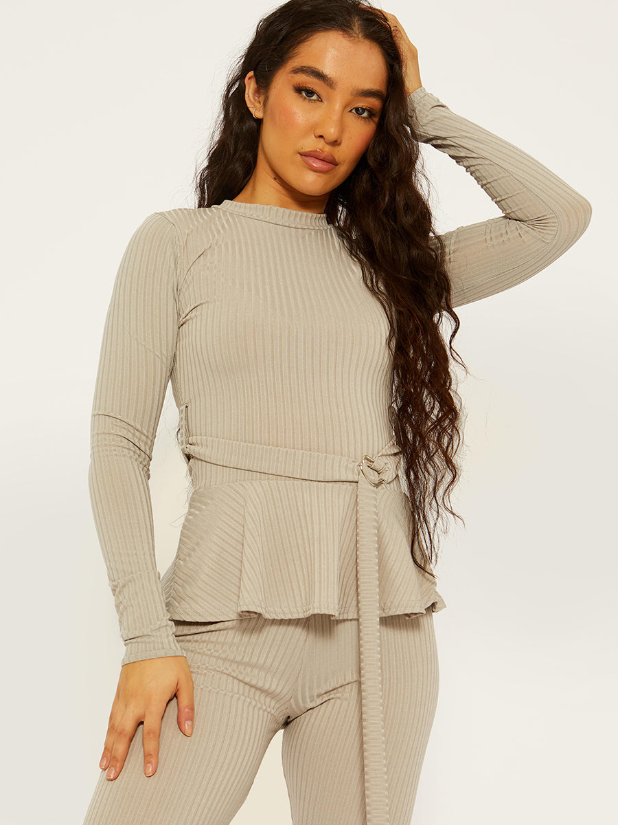 Ribbed Peplum Co-ord with D-ring Belt