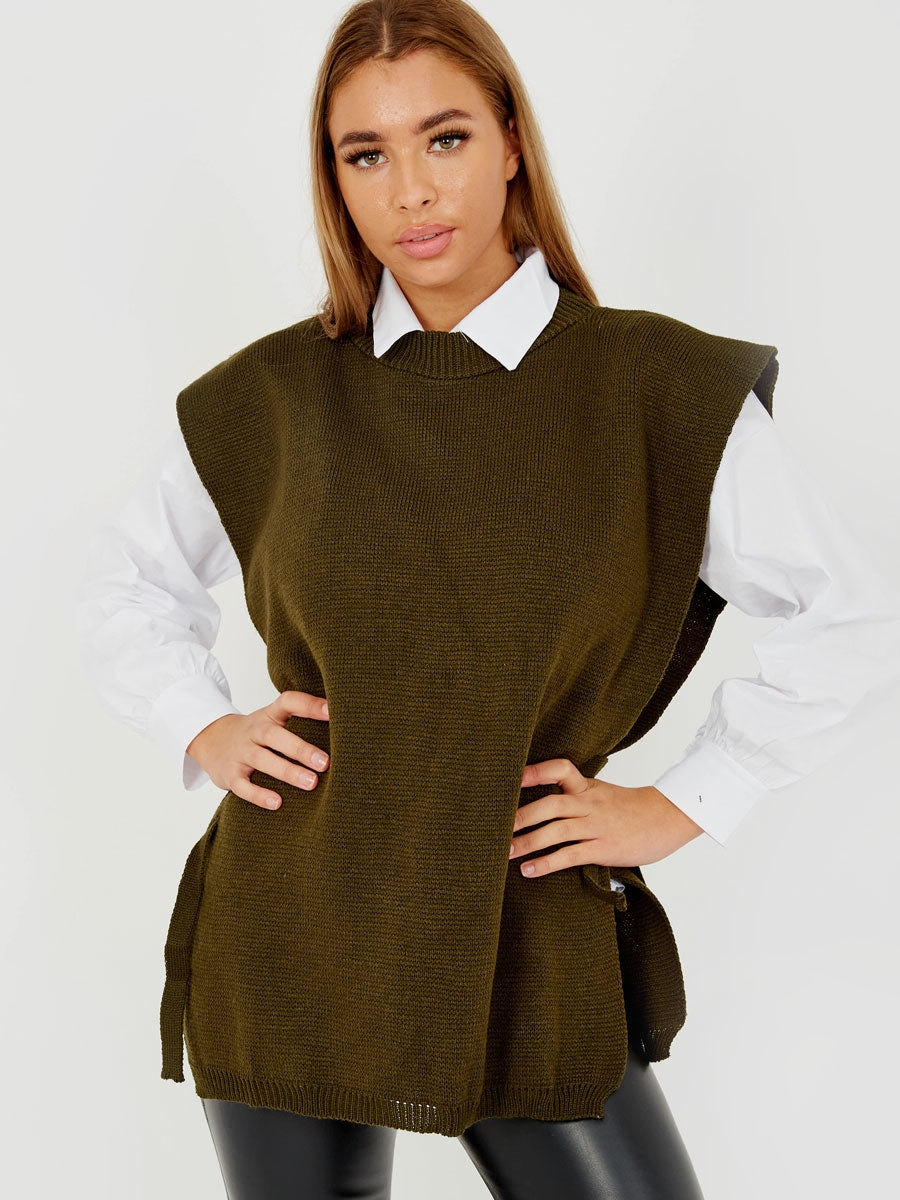 Tie Side Crew Neck Knitted Vest