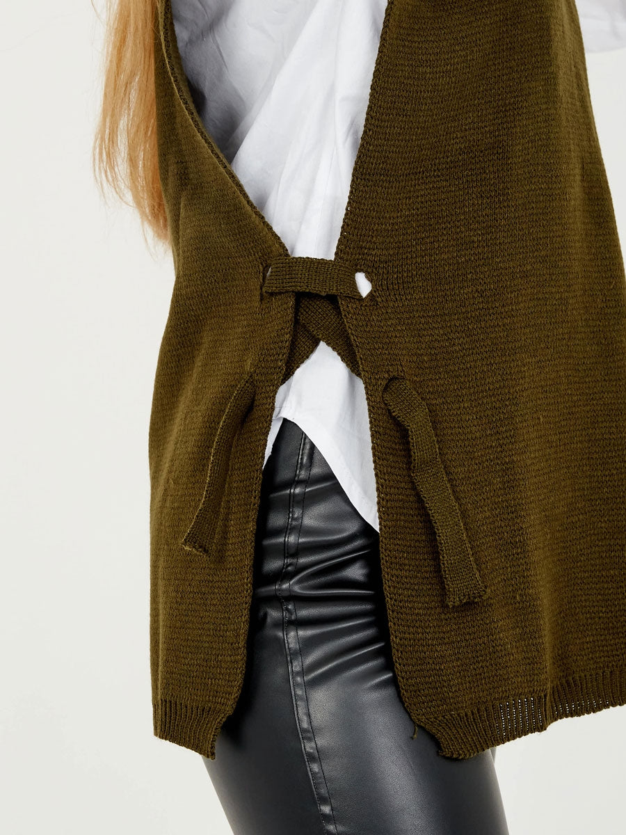 Tie Side Crew Neck Knitted Vest