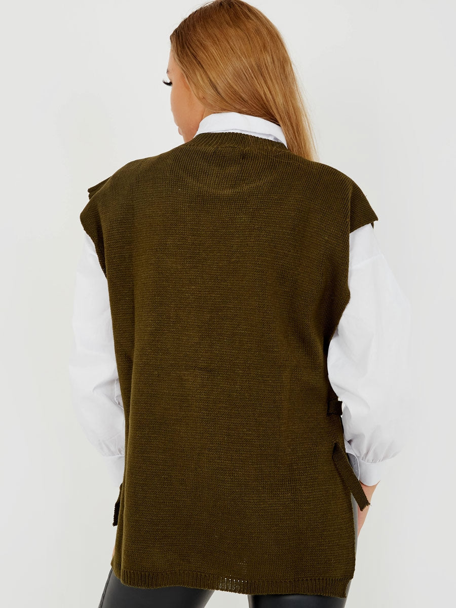 Tie Side Crew Neck Knitted Vest
