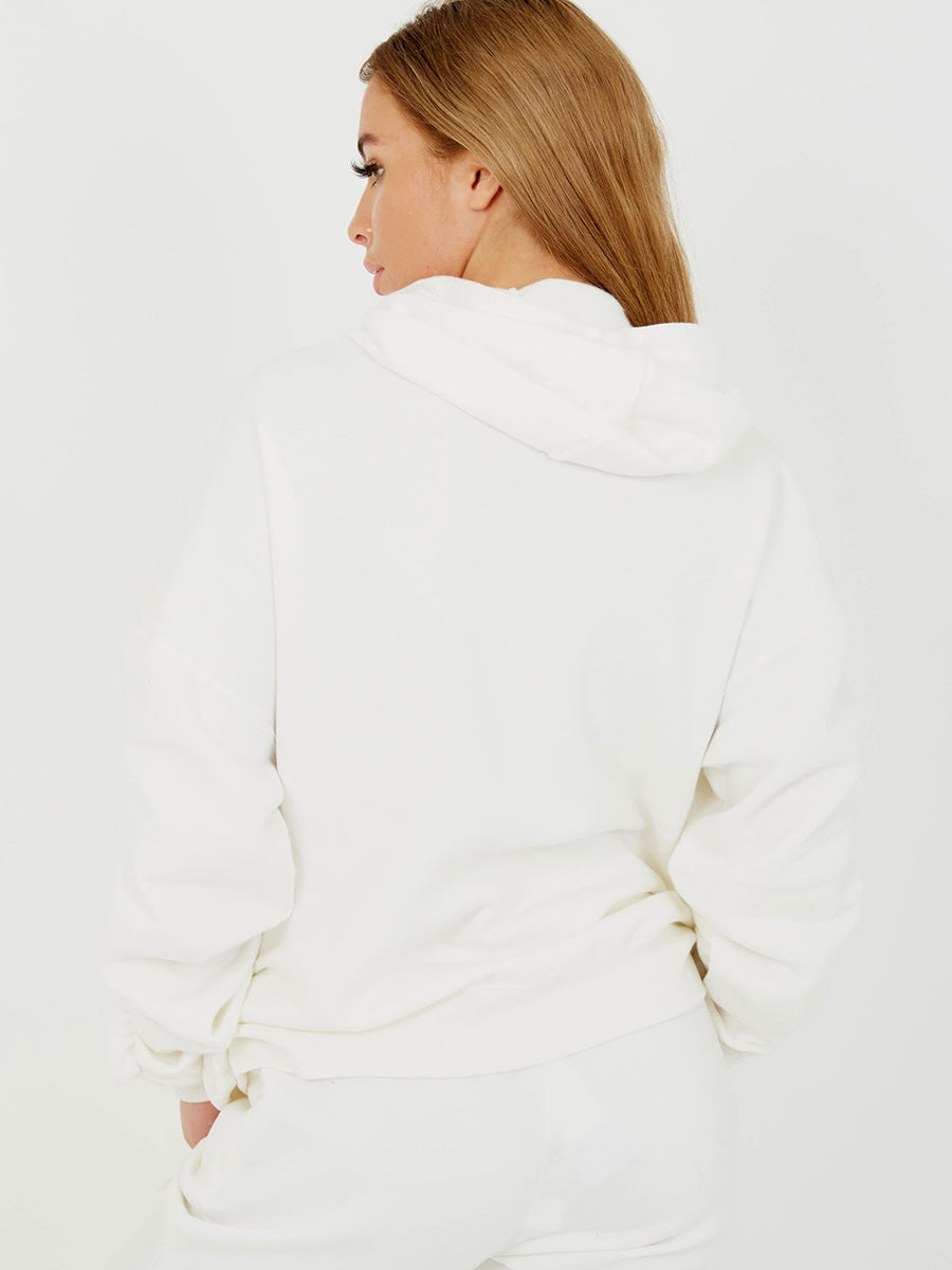Ruched Sleeves Fleeced Hoodie