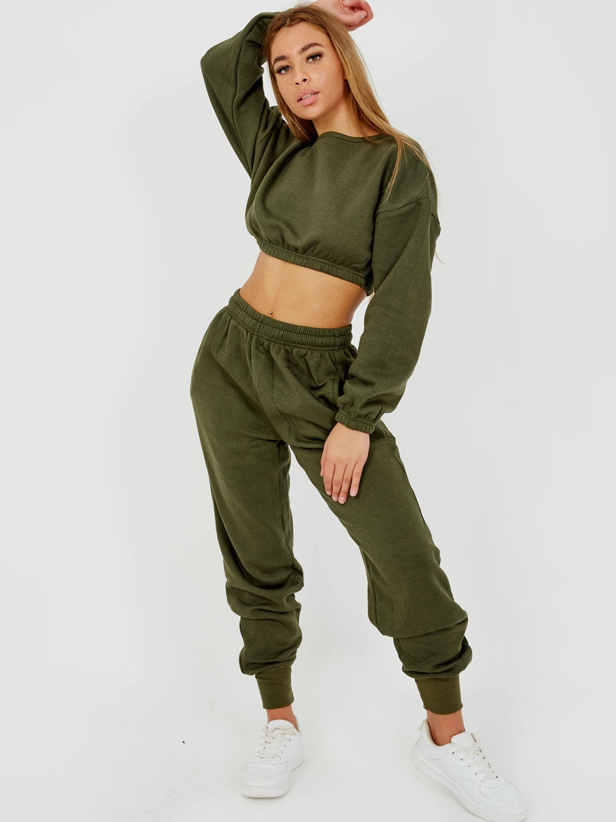 Oversized Fleeced Crop Top & Jogger Co-ord