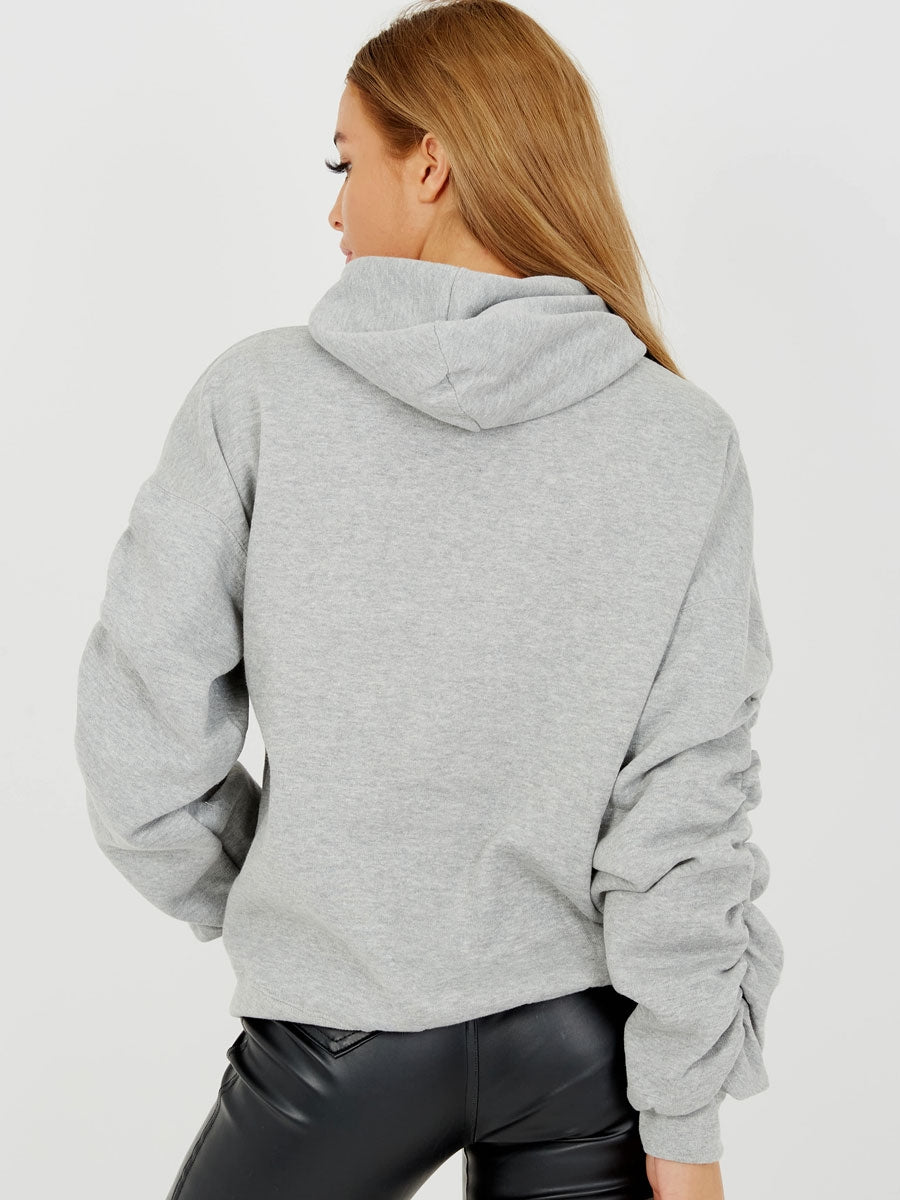 Ruched Sleeves Fleeced Hoodie