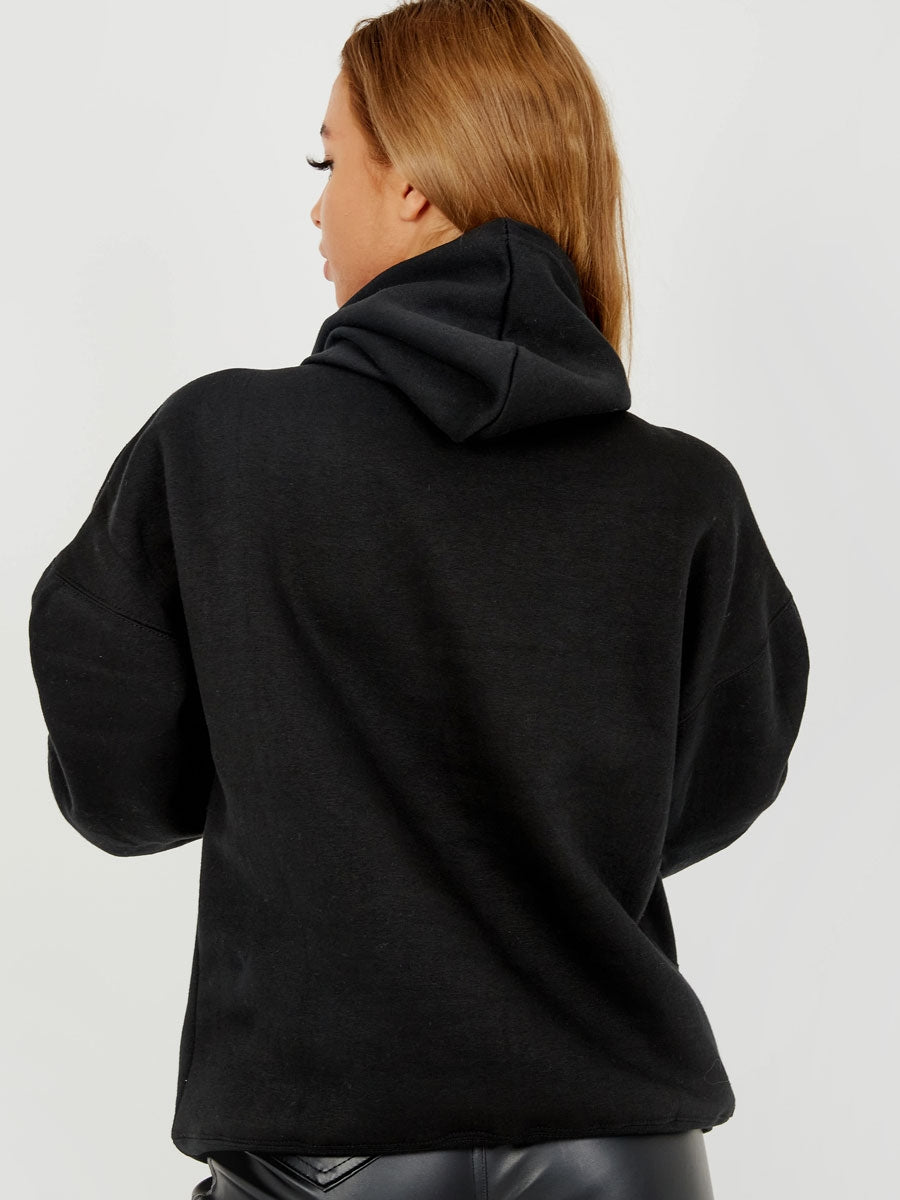 Ruched Sleeves Fleeced Hoodie