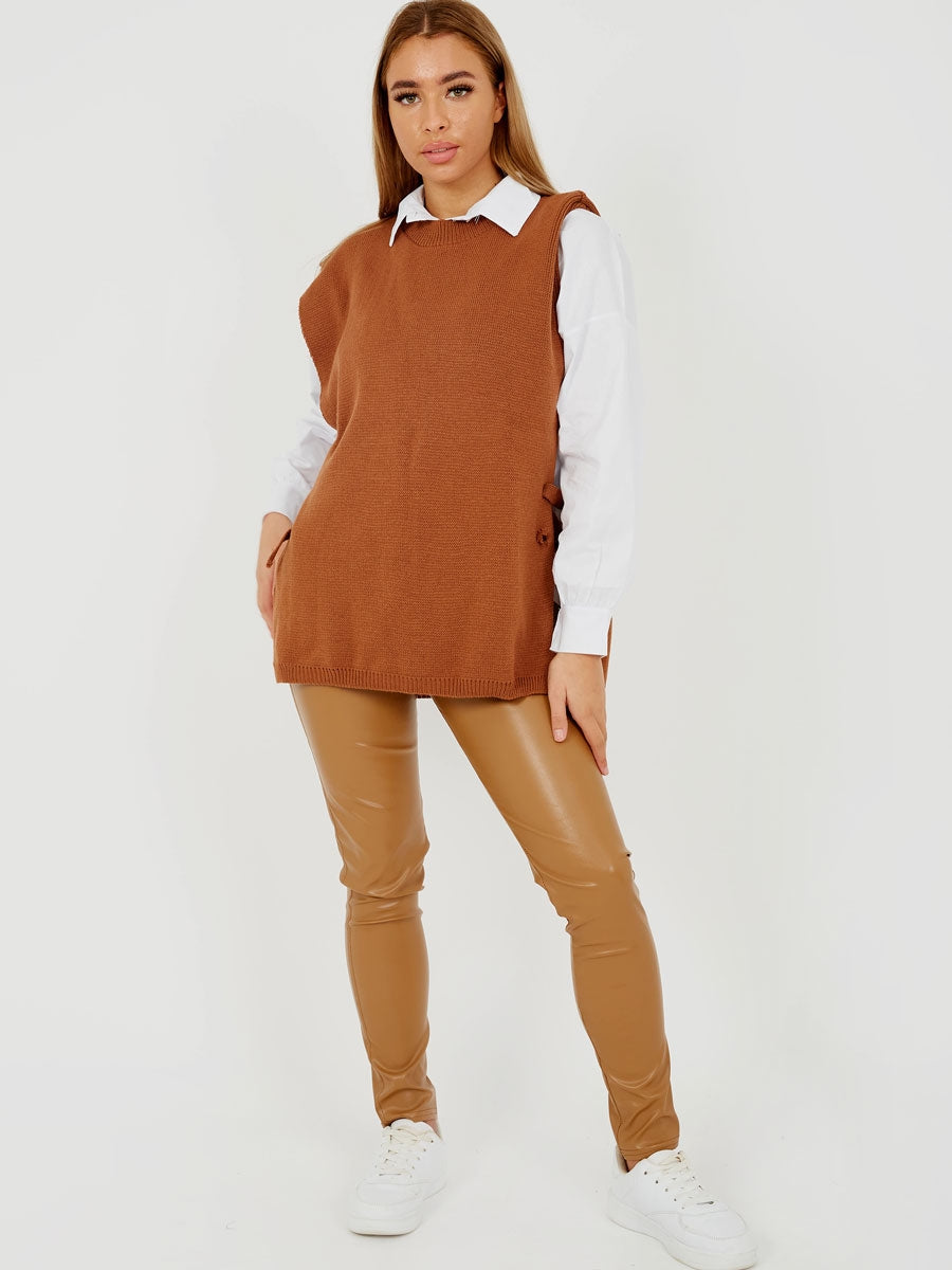 Tie Side Crew Neck Knitted Vest