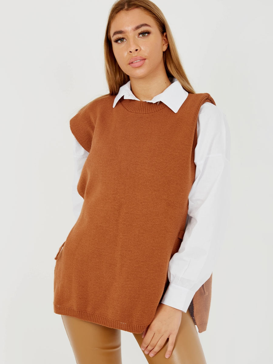 Tie Side Crew Neck Knitted Vest