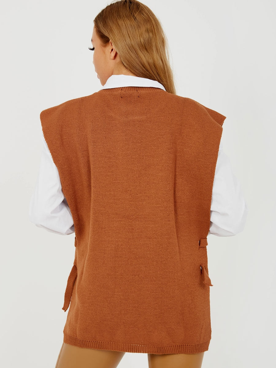 Tie Side Crew Neck Knitted Vest