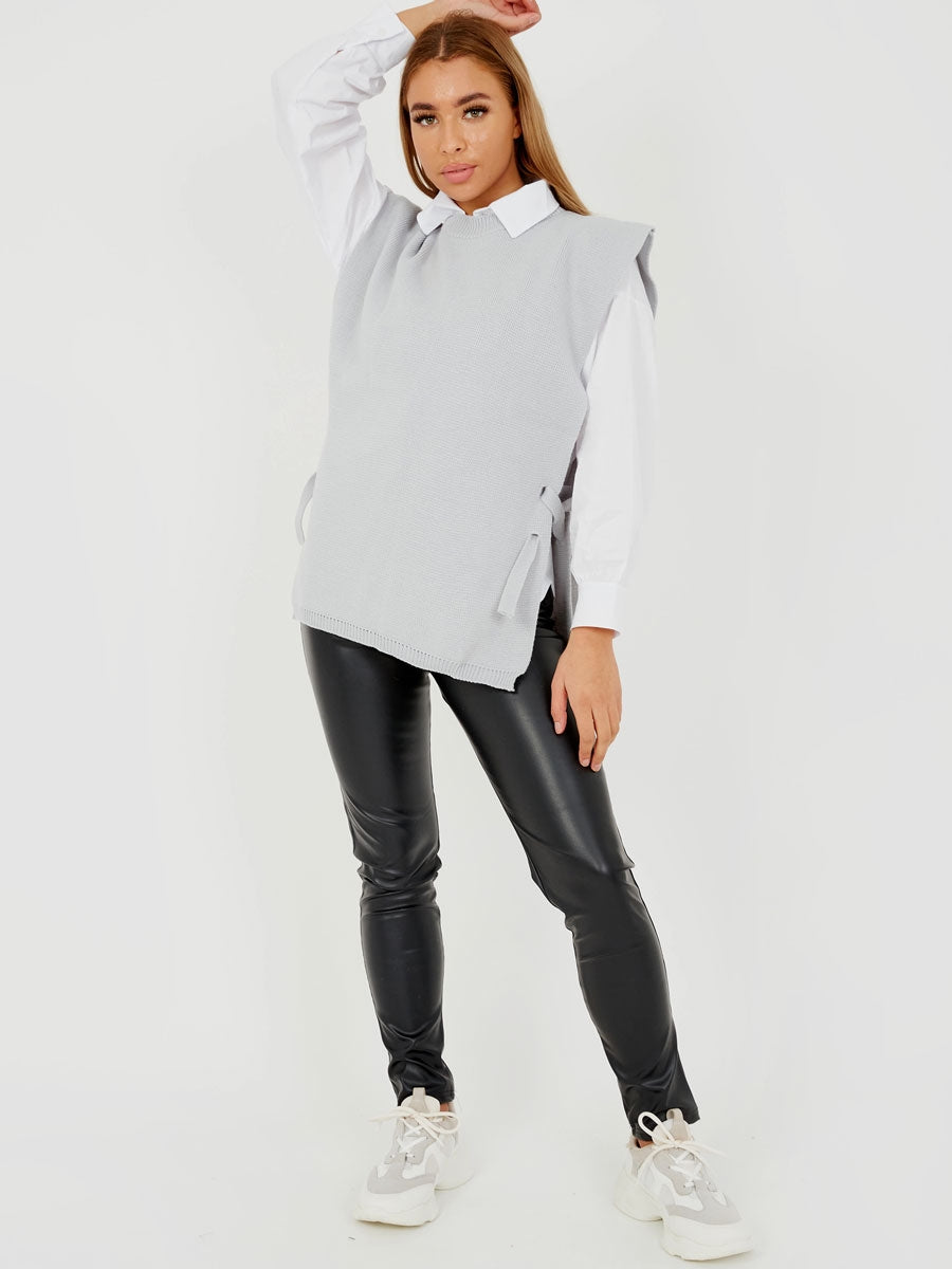 Tie Side Crew Neck Knitted Vest