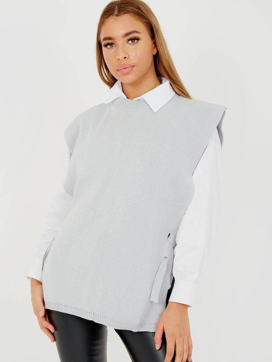 Tie Side Crew Neck Knitted Vest