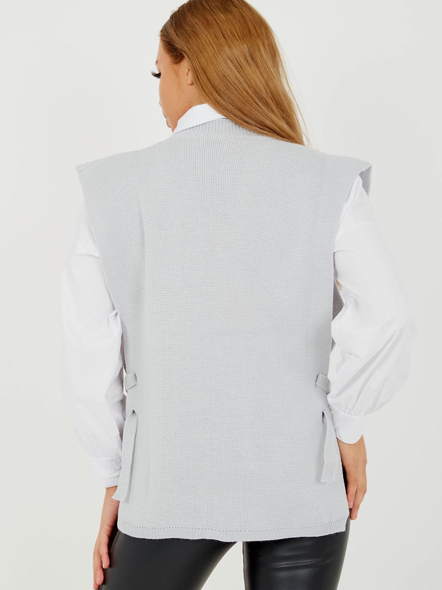 Tie Side Crew Neck Knitted Vest