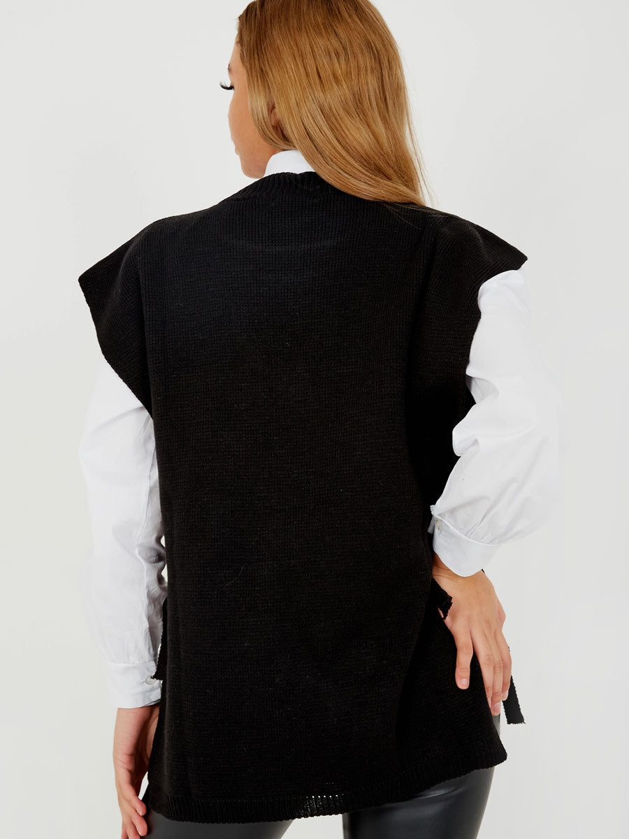 Tie Side Crew Neck Knitted Vest