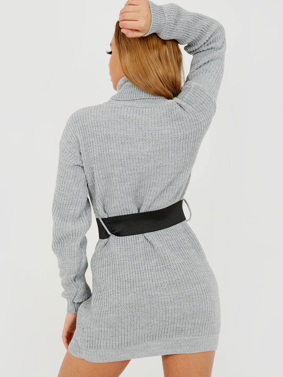 Roll Neck Knitted Dress With Belt