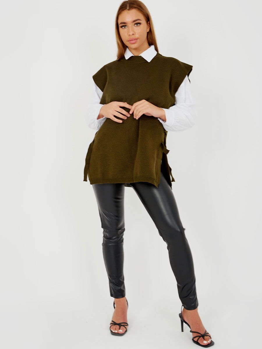 Tie Side Crew Neck Knitted Vest