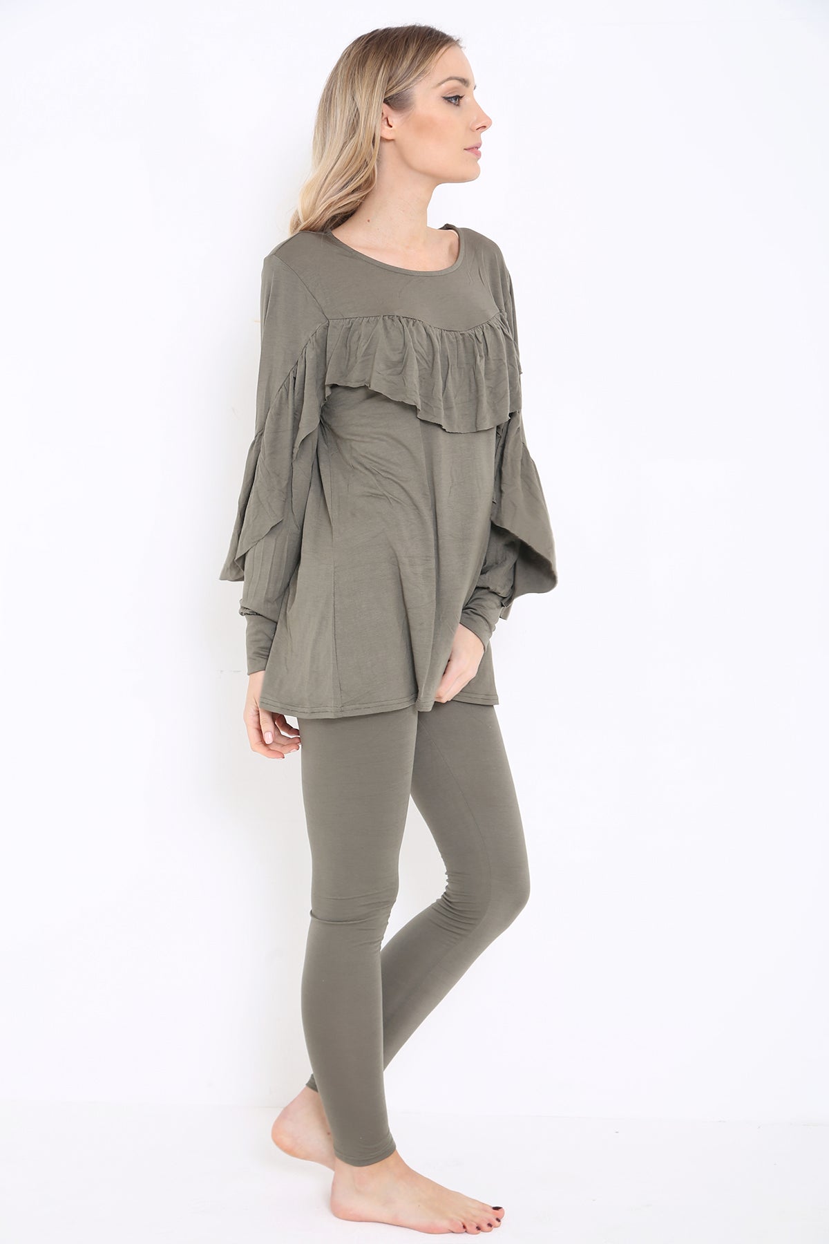 Frill Sleeve And Front LoungeWear Set