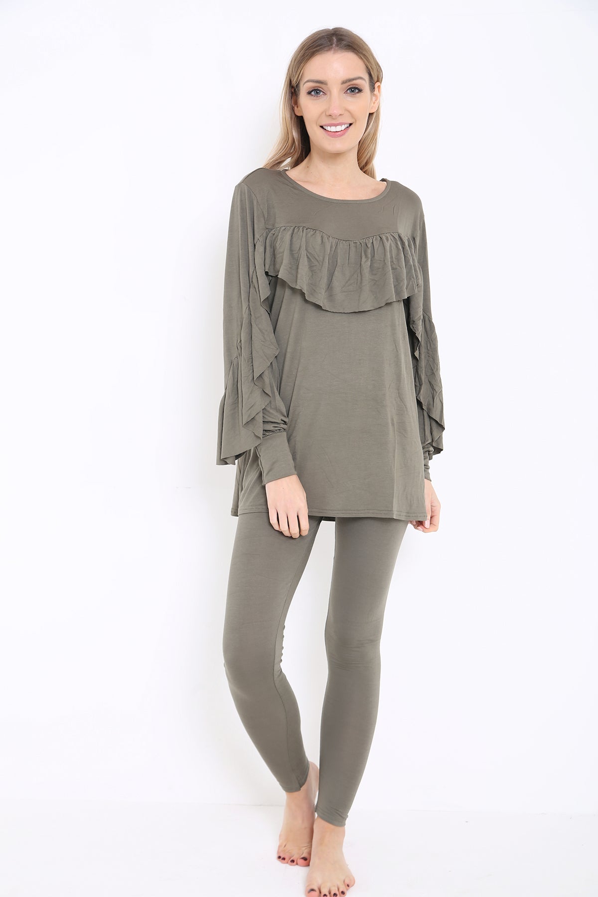 Frill Sleeve And Front LoungeWear Set