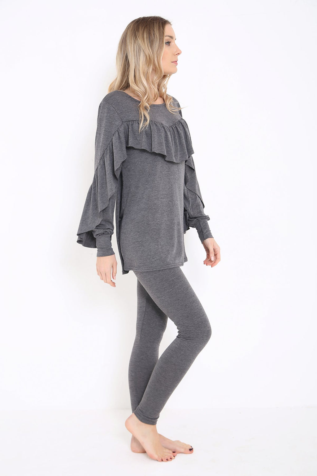 Frill Sleeve And Front LoungeWear Set