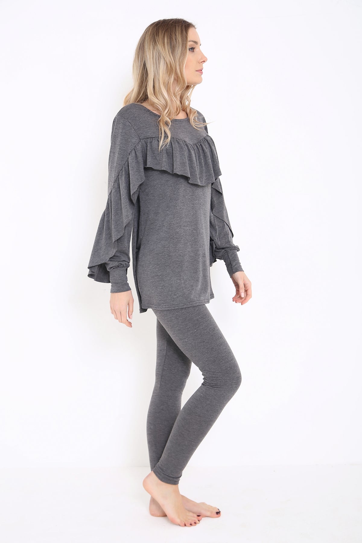 Frill Sleeve And Front LoungeWear Set