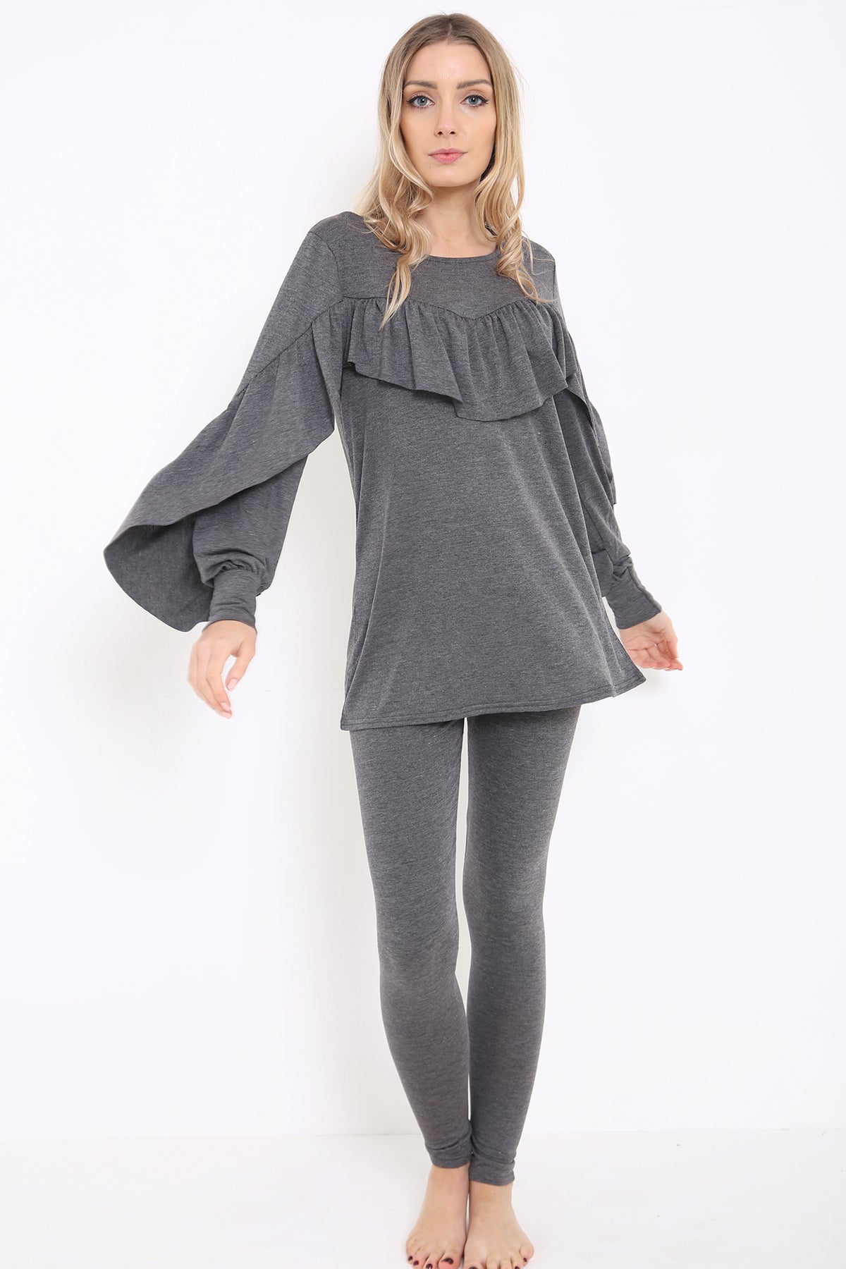 Frill Sleeve And Front LoungeWear Set