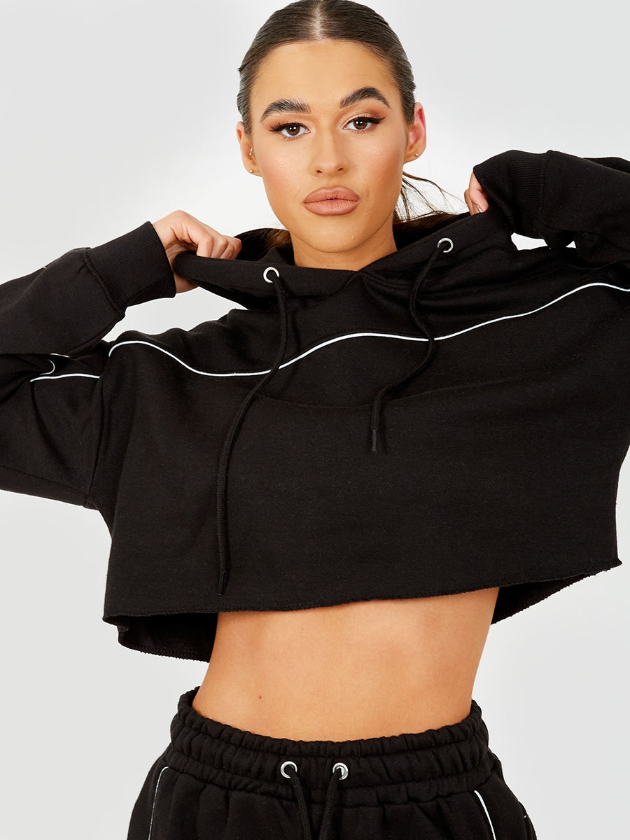 Piping Detail Cropped Hoodie & Jogger Co-ord