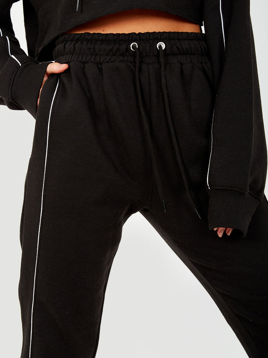 Piping Detail Cropped Hoodie & Jogger Co-ord